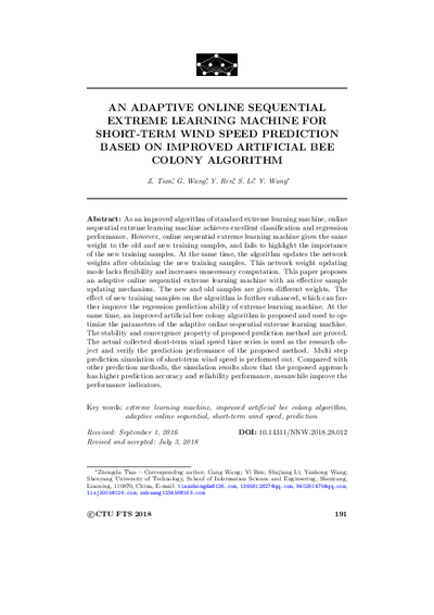 An adaptive online sequential extreme learning machine for short-term wind speed prediction based on improved artificial bee colony algorithm