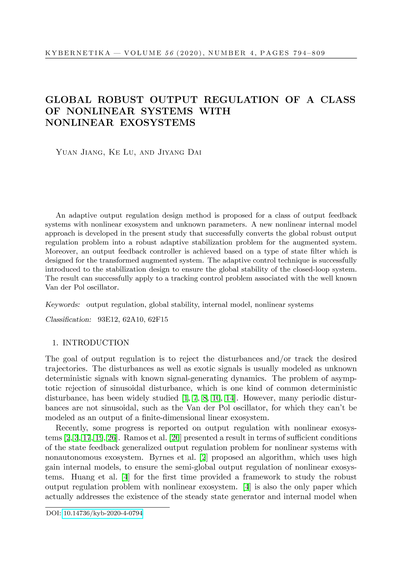 Global robust output regulation of a class of nonlinear systems with nonlinear exosystems