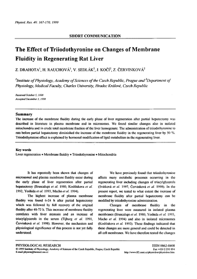 The Effect of Triiodothyronine on Changes of Membrane Fluidity in Regenerating Rat Liver