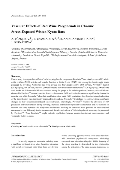 Vascular effect of red wine polyphenols in chronic stress-exposed Wistar-kyoto rats