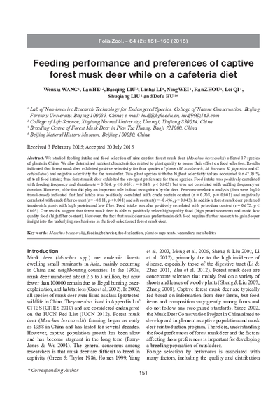 Feeding performance and preferences of captive forest musk deer while on a cafeteria diet