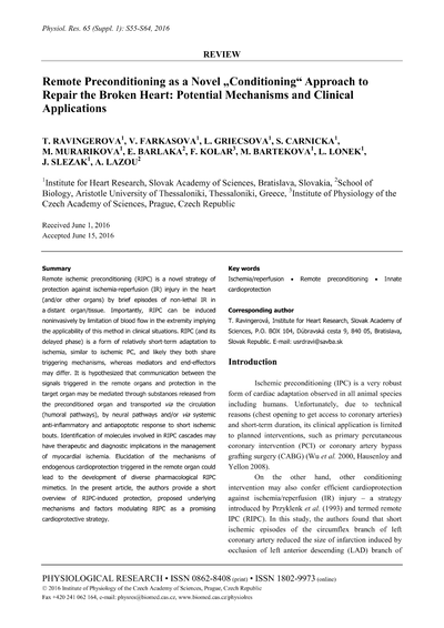 Remote preconditioning as a novel "conditioning" approach to repair the broken heart: potential mechanisms and clinical applications