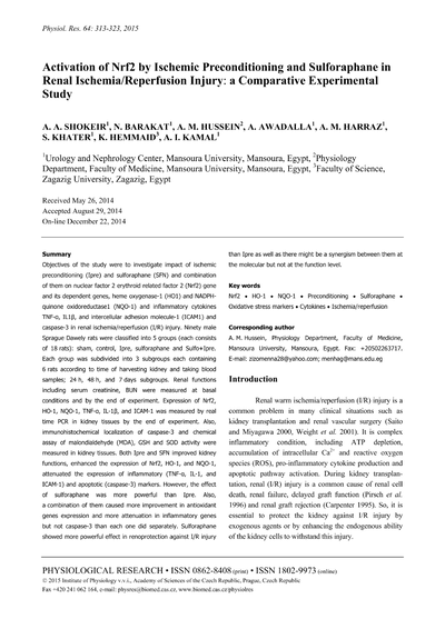 Activation of Nrf2 by ischemic preconditioning and sulforaphane in renal ischemia/reperfusion injury: a comparative experimental study