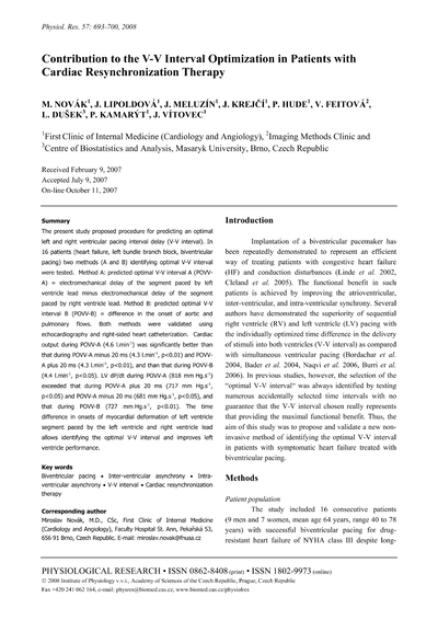 Contribution to the V-V interval optimizaton in patients with cardiac resynchronization therapy