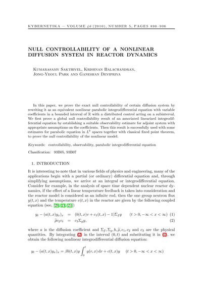Null controllability of a nonlinear diffusion system in reactor dynamics