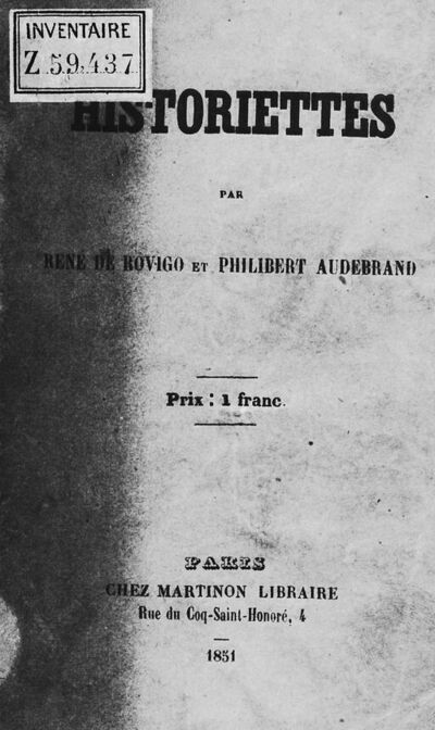 Historiettes, par René de Rovigo et Philibert Audebrand