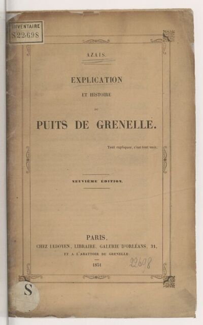 Explication et histoire du puits de Grenelle (9e éd.) / Azaïs