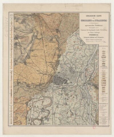 Geologische Karte der Umgegend / von Strassburg mit Berücksichtigung der agronomischen Verhältnisse... Geologische Aufnah me ; von E. Schumacher...