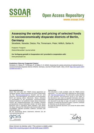 Assessing the variety and pricing of selected foods in socioeconomically disparate districts of Berlin, Germany