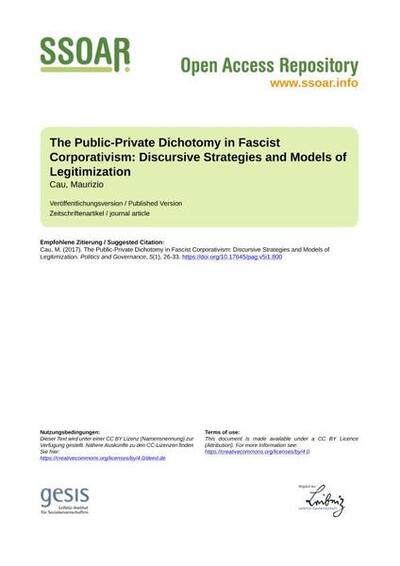 The Public-Private Dichotomy in Fascist Corporativism: Discursive Strategies and Models of Legitimization
