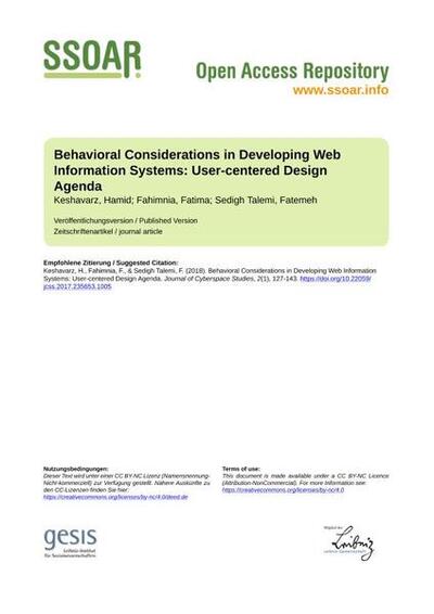 Behavioral Considerations in Developing Web Information Systems: User-centered Design Agenda