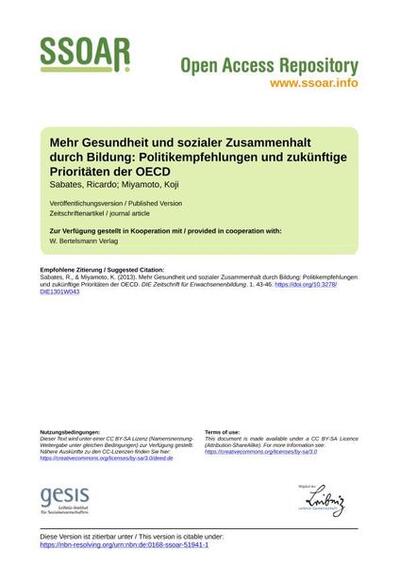 Mehr Gesundheit und sozialer Zusammenhalt durch Bildung: Politikempfehlungen und zukünftige Prioritäten der OECD