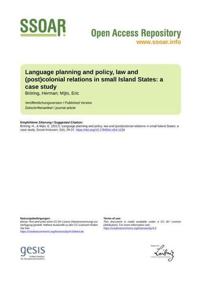 Language planning and policy, law and (post)colonial relations in small Island States: a case study