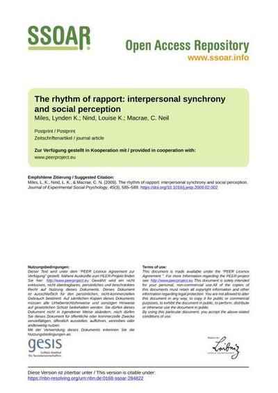 The rhythm of rapport: interpersonal synchrony and social perception