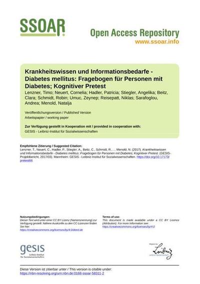 Krankheitswissen und Informationsbedarfe - Diabetes mellitus: Fragebogen für Personen mit Diabetes; Kognitiver Pretest