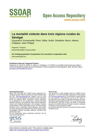 La mortalité violente dans trois régions rurales du SénégalMortality due to external causes in three rural areas of Senegal
