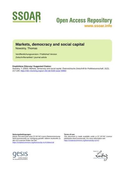 Markets, democracy and social capitalMärkte, Demokratie und Soziales Kapital