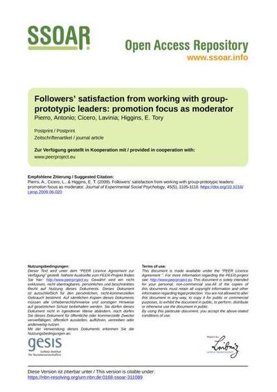 Followers’ satisfaction from working with group-prototypic leaders: promotion focus as moderator
