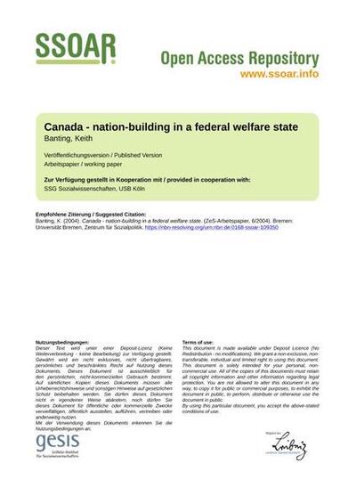 Canada - nation-building in a federal welfare stateKanada - Nationenbildung in einem föderalen Wohlfahrtsstaat