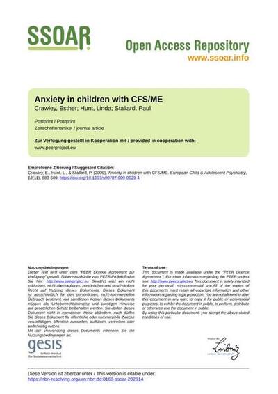 Anxiety in children with CFS/ME