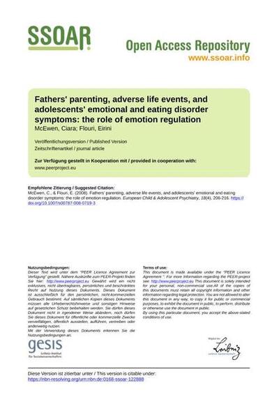 Fathers' parenting, adverse life events, and adolescents' emotional and eating disorder symptoms: the role of emotion regulation