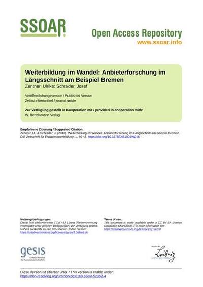 Weiterbildung im Wandel: Anbieterforschung im Längsschnitt am Beispiel Bremen
