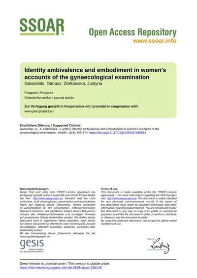 Identity ambivalence and embodiment in women's accounts of the gynaecological examination