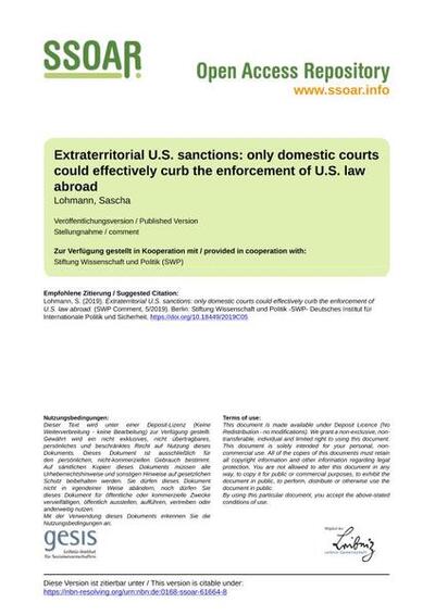 Extraterritorial U.S. sanctions: only domestic courts could effectively curb the enforcement of U.S. law abroad