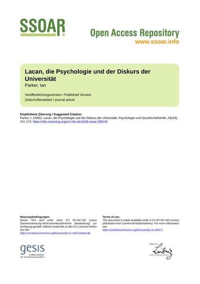 Lacan, die Psychologie und der Diskurs der UniversitätLacan, psychology and the discourse of the university
