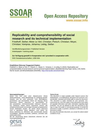 Replicability and comprehensibility of social research and its technical implementation