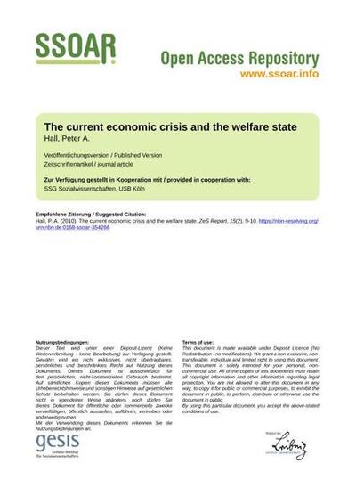 The current economic crisis and the welfare state