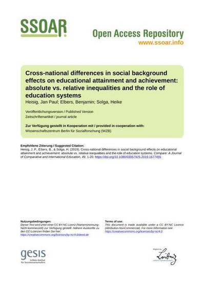 Cross-national differences in social background effects on educational attainment and achievement: absolute vs. relative inequalities and the role of education systems