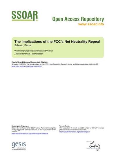 The Implications of the FCC’s Net Neutrality Repeal