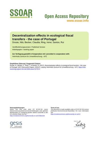 Decentralization effects in ecological fiscal transfers - the case of Portugal