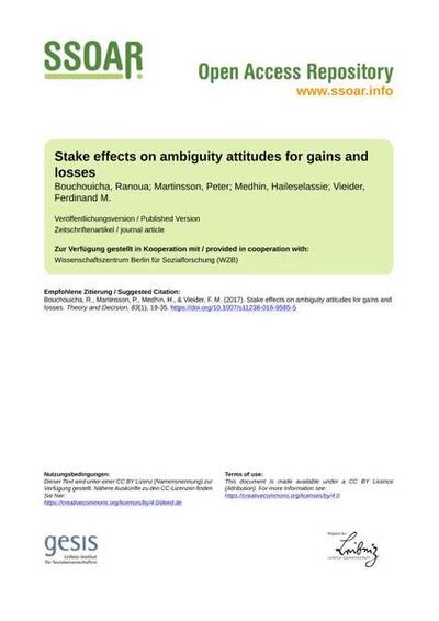 Stake effects on ambiguity attitudes for gains and losses