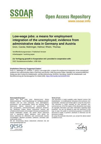 Low-wage jobs: a means for employment integration of the unemployed; evidence from administrative data in Germany and Austria