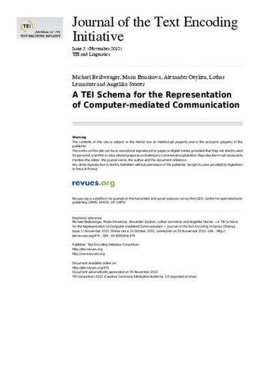 A TEI Schema for the Representation of Computer-mediated Communication