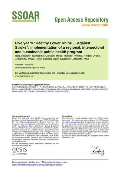 Five years "Healthy Lower Rhine ... Against Stroke": implementation of a regional, intersectoral and sustainable public health program