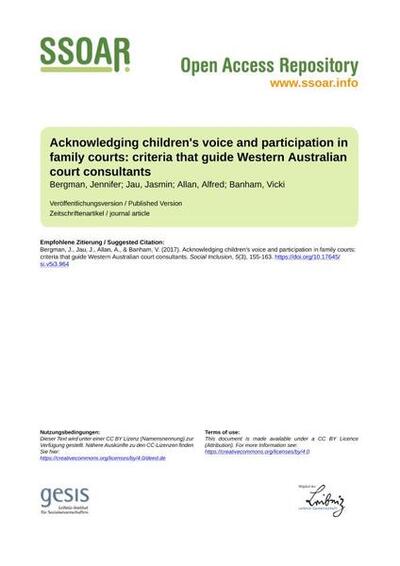 Acknowledging children's voice and participation in family courts: criteria that guide Western Australian court consultants