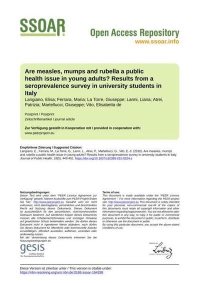 Are measles, mumps and rubella a public health issue in young adults? Results from a seroprevalence survey in university students in Italy