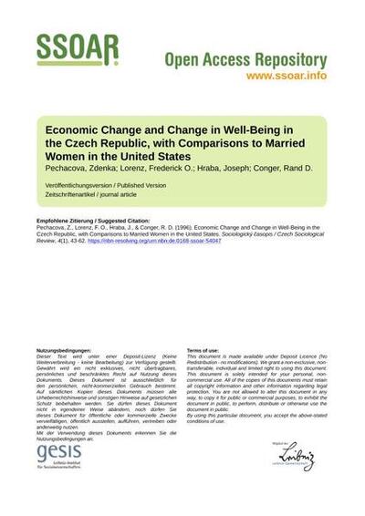 Economic Change and Change in Well-Being in the Czech Republic, with Comparisons to Married Women in the United States