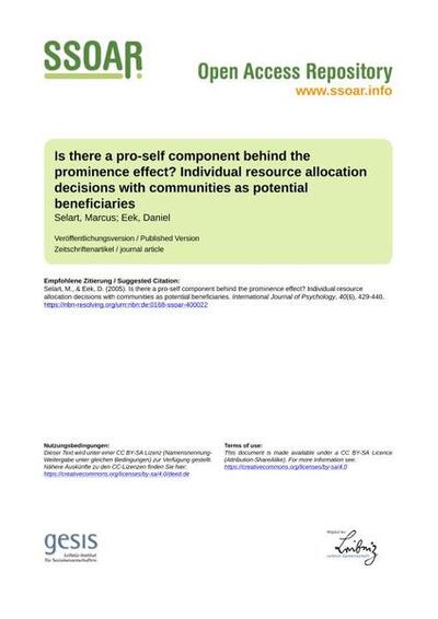 Is there a pro-self component behind the prominence effect? Individual resource allocation decisions with communities as potential beneficiaries