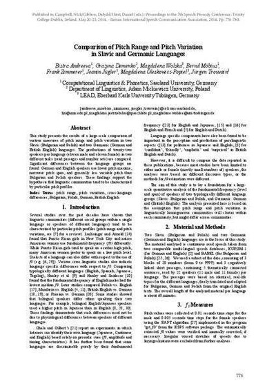 Comparison of Pitch Range and Pitch Variation in Slavic and Germanic Languages