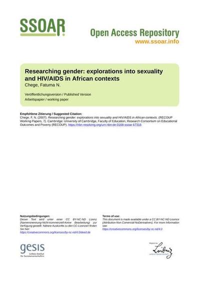Researching gender: explorations into sexuality and HIV/AIDS in African contexts