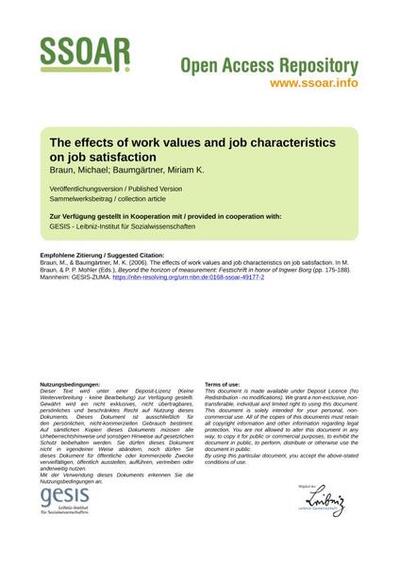 The effects of work values and job characteristics on job satisfactionDie Auswirkungen von Arbeitswerten und Berufsmerkmalen auf die Arbeitszufriedenheit