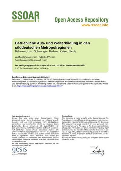 Betriebliche Aus- und Weiterbildung in den süddeutschen MetropolregionenIn-house training and further training in Southern German metropolitan areas