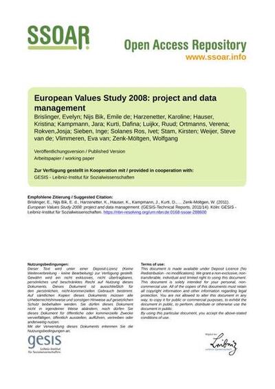 European Values Study 2008: project and data management