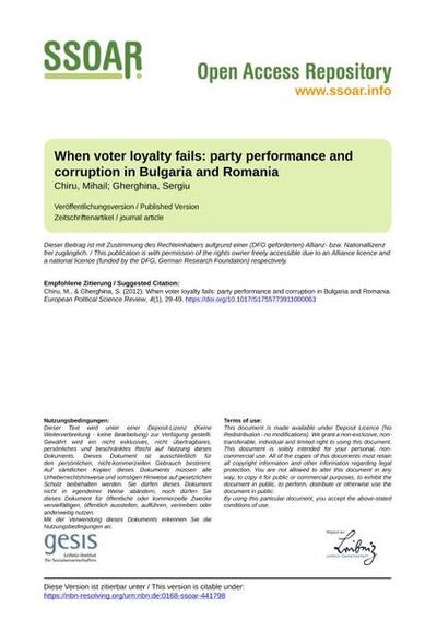 When voter loyalty fails: party performance and corruption in Bulgaria and Romania