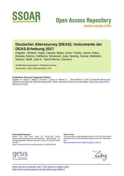 Deutscher Alterssurvey (DEAS): Instrumente der DEAS-Erhebung 2017