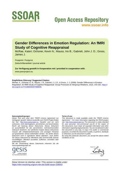 Gender Differences in Emotion Regulation: An fMRI Study of Cognitive Reappraisal